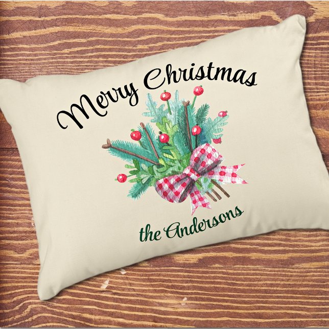 Family Name, Merry Christmas Bouquet 16x12  Decorative Cushion (Creator Uploaded)