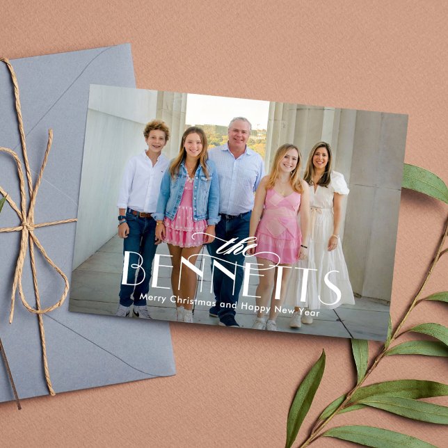 Family Name Modern Elegant Holiday Photo Card (Creator Uploaded)