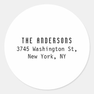 Family Name Modern Plain Professional Black White Classic Round Sticker