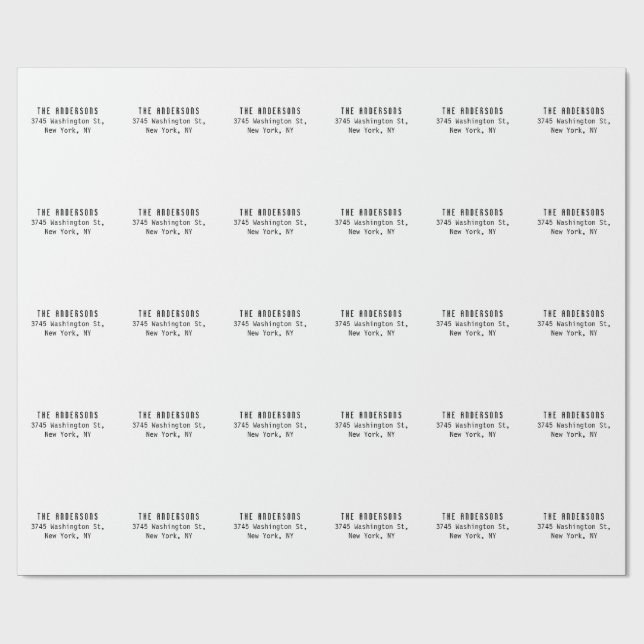 Family Name Modern Plain Professional Black White Wrapping Paper (Flat)