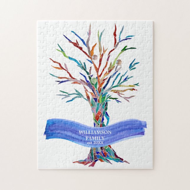 Family Name Modern Tree Jigsaw Puzzle (Vertical)