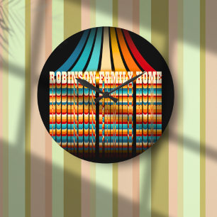 Family Name Modern Vintage Retro Style Personalise Large Clock