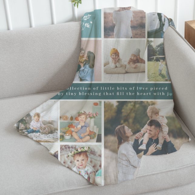 Family Name Monogram | 15 Photo Collage Fleece Blanket (Creator Uploaded)