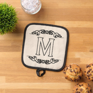Family Name Monogram Chic Antique Filigree Scroll Pot Holder