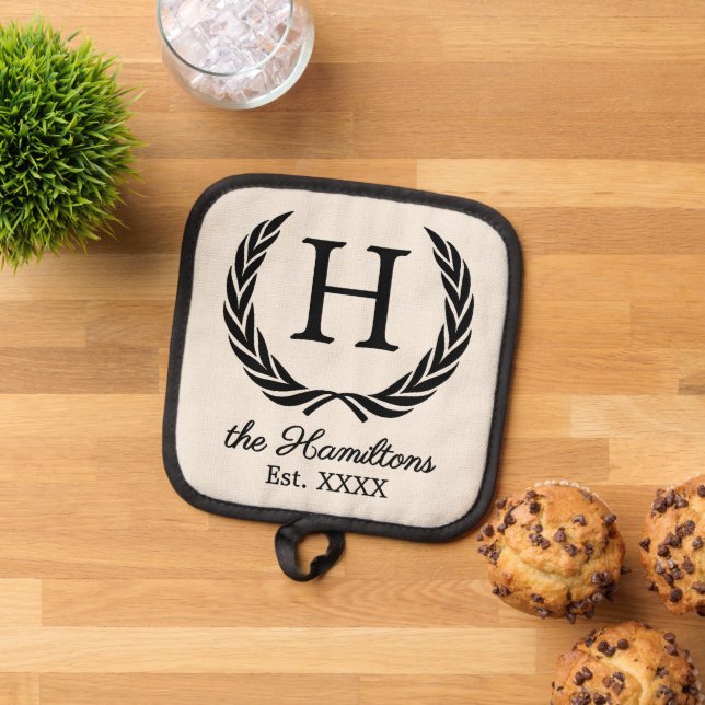 Family Name Monogram Chic Antique Laurel Wreath Pot Holder (Top Down)