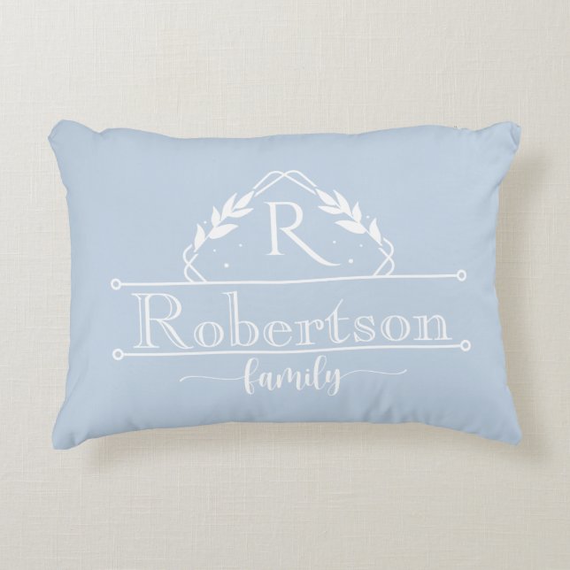 Family Name Monogram Decorative Frame Blue Decorative Cushion (Front)
