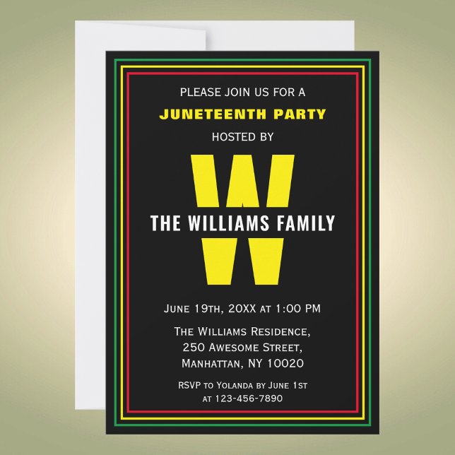 Family Name Monogram Juneteenth Celebration Party Invitation (Creator Uploaded)