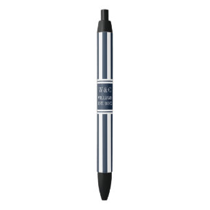 Family Name Monogram Navy Blue White Stripe Black Ink Pen