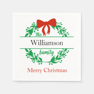 Family Name Monogram Red Green Christmas Napkin