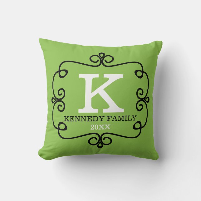 Family Name Monogrammed Lime Green Cushion (Front)