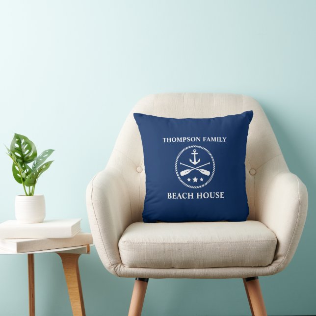 Family Name Nautical Anchor & Crossed Oars Navy Cushion (Chair)