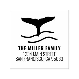 Family Name Nautical Whale Tail Return Address Self-inking Stamp