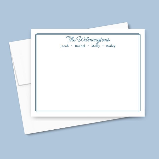 Family Name Navy Blue Border Classic Stationery Card (Creator Uploaded)