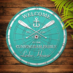 Family Name | Oars and Anchor Custom Aqua Blue Dartboard<br><div class="desc">Fun "welcome to the lake house" personalised dart board.  Change the name,  the year and the name of your vacation getaway (beach house,  cottage,  summer house,  etc.) to make this a wonderfully unique gift.</div>