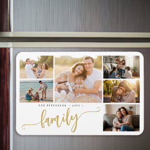 Family name personalised 6 photo collage magnet