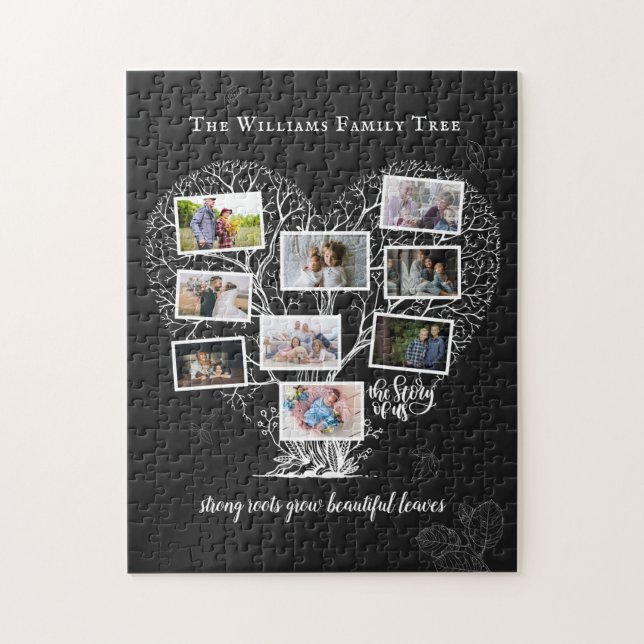 Family Name Photo Collage | Family Tree Heart Jigsaw Puzzle (Vertical)