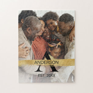 Family Name Photo Monogrammed Gold Jigsaw Puzzle