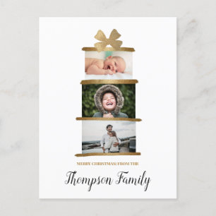 Family Name Photos Gift Bow Gold Christmas Holiday Postcard