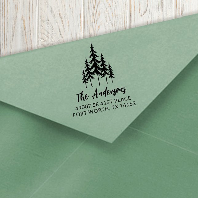 Family Name Pine Tree Return Address Rubber Stamp (An elegant pine tree return address rubber stamp. Great for Christmas and any occasion)