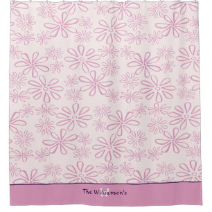  Family Name & Pink & Blush Floral Doodle Pattern Shower Curtain