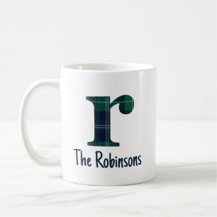 Family Name Plaid Lowercase Letter r Initial Coffee Mug