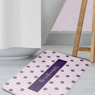Family Name Purple Flowers, Blush & Violet Striped Bath Mat