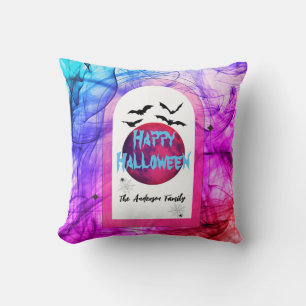Family Name Purple Pink Modern Happy Halloween Cushion