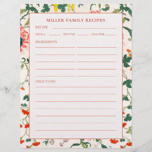 Family Name Recipe Binder Page   Blooming Floral