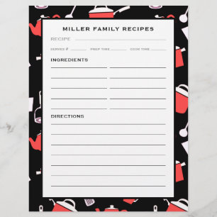 Family Name Recipe Insert   Black & Red Kitchen