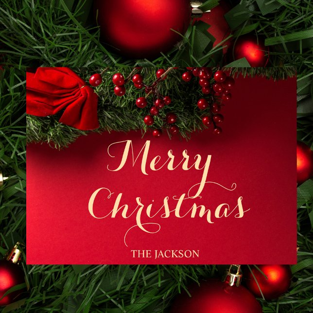 Family Name Red & Gold Typography Christmas Foil Holiday Postcard (Creator Uploaded)
