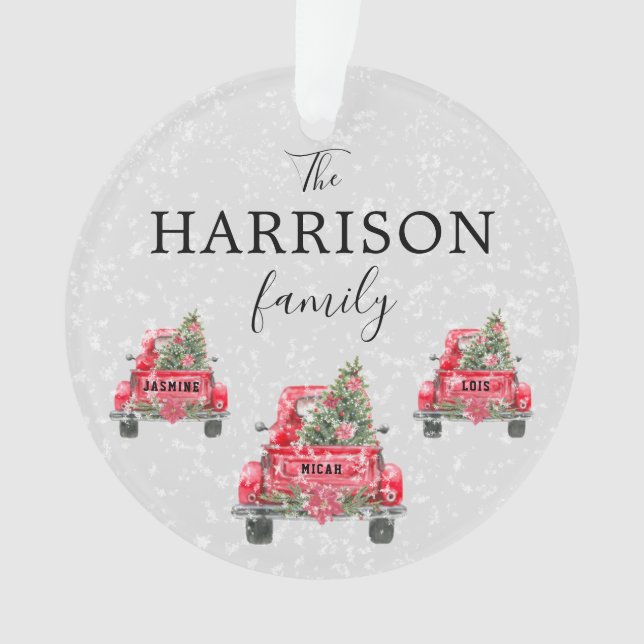 Family Name Red Truck Christmas Acrylic Ornament (Front)