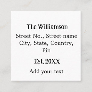 family name return address add name date year square business card
