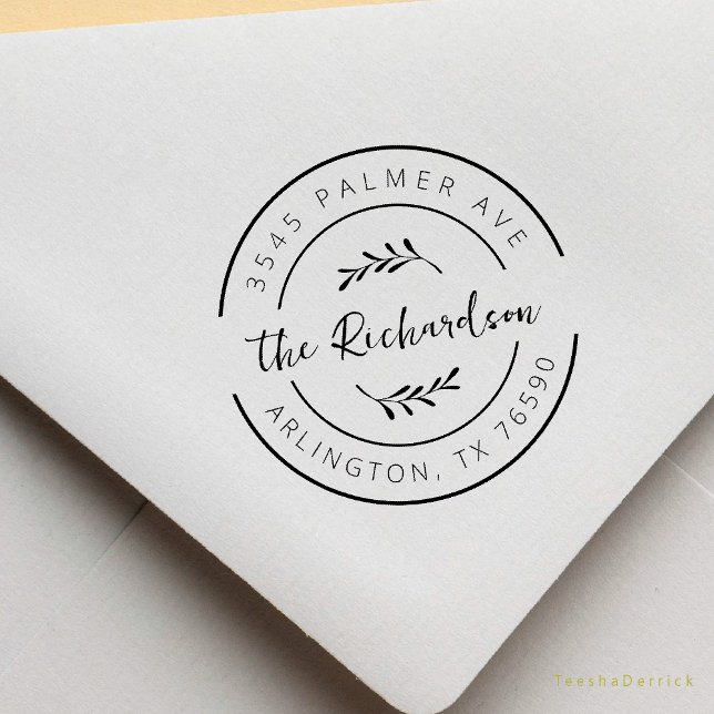Family Name Return Address Botanical Round Logo Rubber Stamp (Modern Rustic Family Name Return Address Botanical Round Logo Rubber Stamp Season Greeting Christmas)
