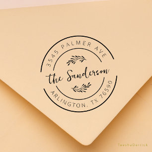 Family Name Return Address Eucalyptus Round Logo Rubber Stamp