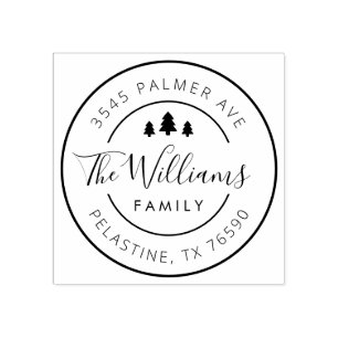 Family Name Return Address round logo, Christmas Rubber Stamp