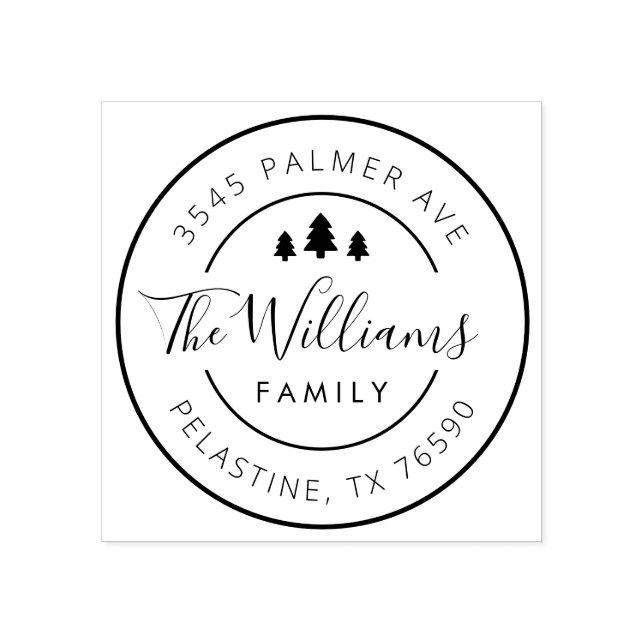 Family Name Return Address round logo, Christmas Rubber Stamp (Imprint)