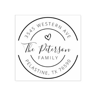 Family Name Return Address round logo Rubber Stamp