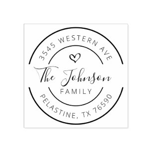 Family Name Return Address round logo Rubber Stamp