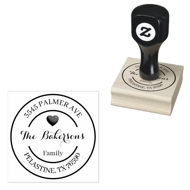 Family Name Return Address round logo Rubber Stamp (Stamped)