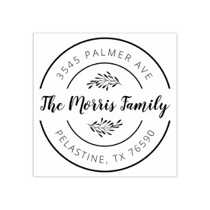 Family Name Return Address round logo Self-inking Rubber Stamp