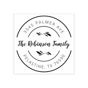 Family Name Return Address round logo Self-inking Rubber Stamp