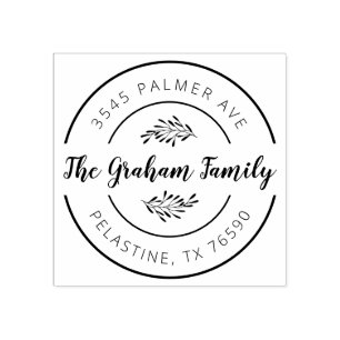 Family Name Return Address round logo Self-inking Rubber Stamp