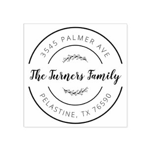 Family Name Return Address round logo Self-inking Rubber Stamp