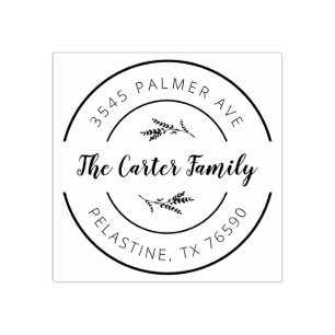 Family Name Return Address round logo Self-inking Rubber Stamp
