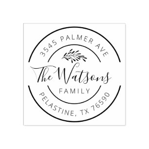 Family Name Return Address round logo Self-inking Rubber Stamp