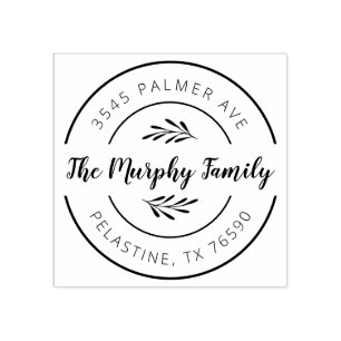 Family Name Return Address round logo Self-inking Rubber Stamp