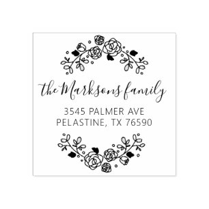 Family Name Return Address round logo Self-inking Rubber Stamp