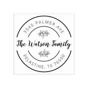 Family Name Return Address round logo Self-inking Rubber Stamp