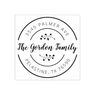 Family Name Return Address round logo Self-inking Rubber Stamp