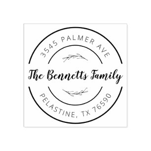 Family Name Return Address round logo Self-inking Rubber Stamp